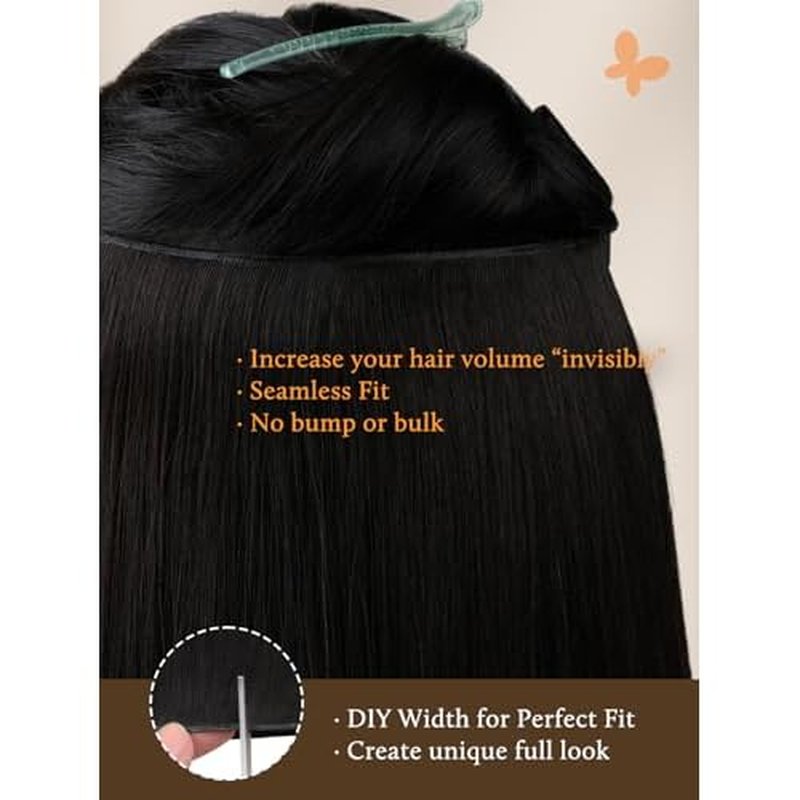 DOORES Tape in Weft Hair Extensions Human Hair, Natural Black 18 Inch 50g, Genius Seamless Extensions Long Wide Genius Seamless Weft Tape in Instant Install