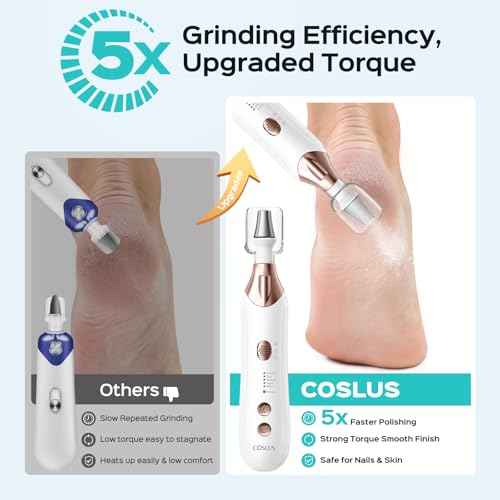COSLUS Professional Manicure Pedicure Kit, 5-in-1 Electric Nail File for Toenail Hand Feet Care - Wider Grinder for Thick Nails, Cordless, 5 Speed, for Men Women Seniors Home Salon, White, C43(END10)