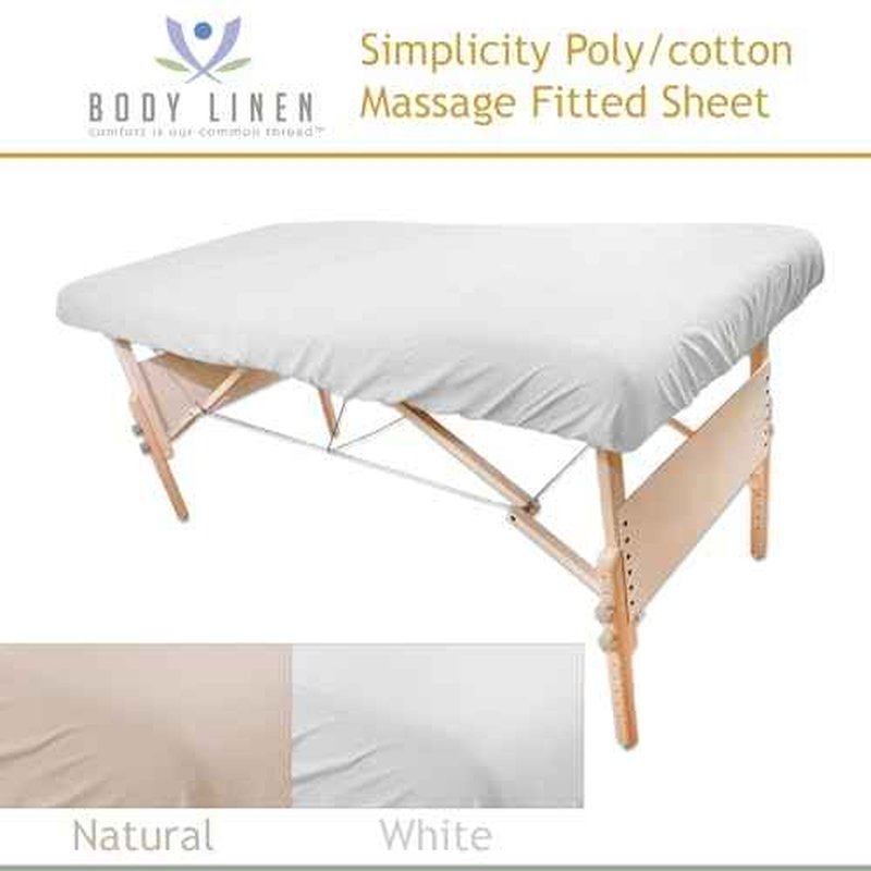 10 Pack Body Linen Simplicity Poly Cotton Massage Table Fitted Sheets - 180 Thread Count. Roomy Fit for Tables 28-32 inches Wide, Soft and Durable. Available in White and Natural. (White)