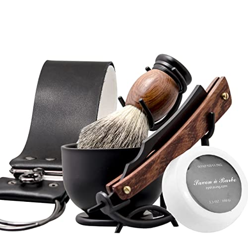 Grandslam Shaving Straight Razor Kit, Steel Cutthroat Straight Razor With Leather Strop, Shaving Brush, Stainless Steel Shaving Bowl and Stand, Shaving Soap, Gift for Men