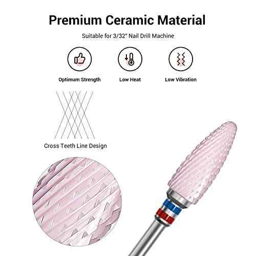 MelodySusie Ceramic Nail Drill Bit, 3/32'' (2.35mm) Professional Acrylic Nail File Flame Drill Bit for Manicure Pedicure Cuticle Gel Nail Polishing, Beginners Bits, Pink, Series Bit-S, Fine