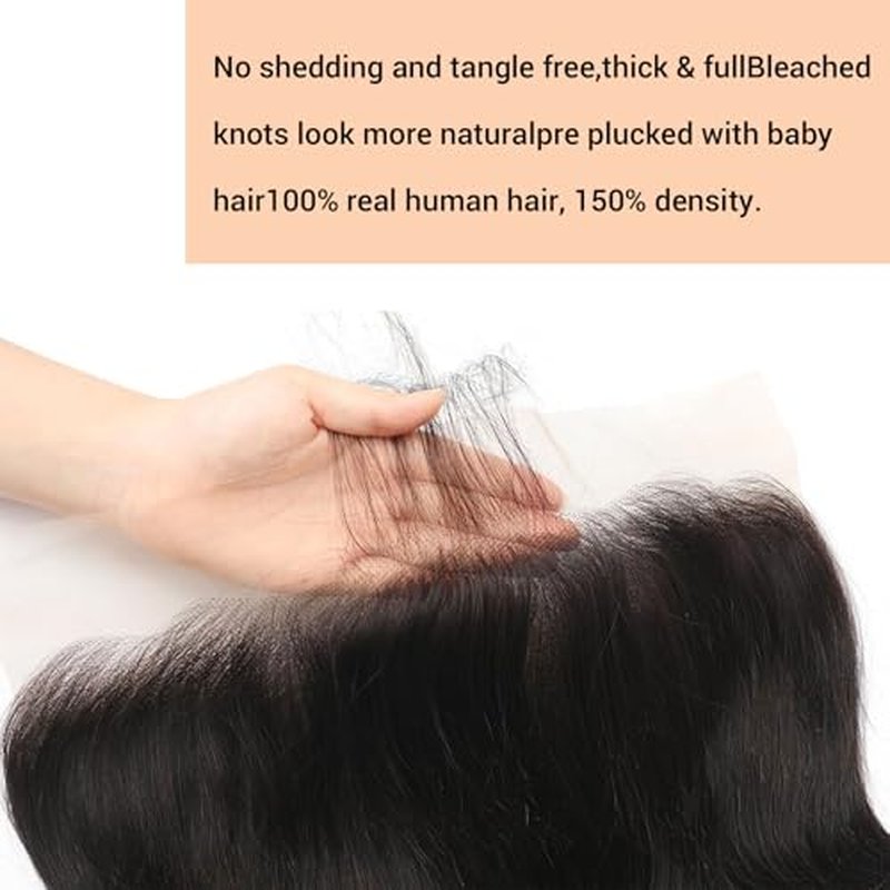 13x6 Frontal Human Hair Body Wave HD Transparent Ear to Ear Lace Frontal Closure With Baby Hair Free Part 100% Virgin Human Hair Natural Black 14 Inch