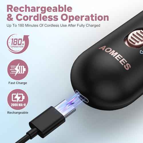 AOMEES Electric Nail File Kit, Rechargeable Professional Manicure Pedicure Kit, 5 Speeds Hand Foot Care Tool for Nail Grind Trim Polish - with 100Pcs Fine Grit Nail File Sanding Tape