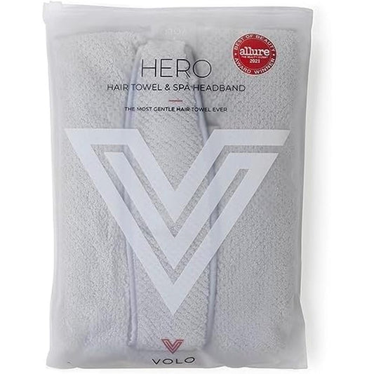VOLO Luna Gray Hero Hair Towel + Facial Spa Headband for Women | Wrap Towel + Headband for Washing Face & Makeup | Ultra-Soft, Fast Drying, Anti-Frizz Nanoweave Fabric | Reusable Package | Microfiber