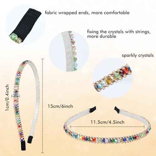 Lawie 10 Pack Crystal Rhinestone Headband, Glitter Sparkly Fancy Jeweled Headbands for Women, Skinny Elastic Metal Hair Bands with Fabric Ends, Fashion Headbands for Girls, Daily Work