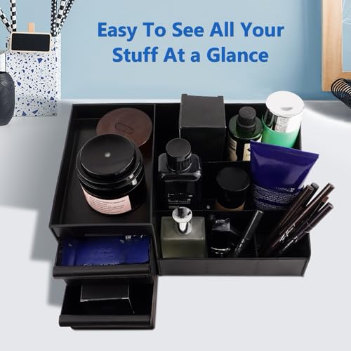 Simbuy Black Cologne Organizer for Men - Large Countertop Organizer with Drawers for Cologne, Perfume, Shaving & Skincare - Bathroom & Vanity Storage, Ideal Gift for Boyfriend, Husband, Dad & Friends