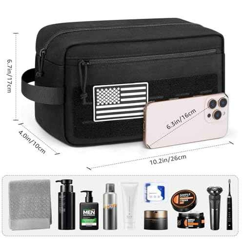 ETRONIK Travel Toiletry Bag for Men, Tactical Hygiene Bag EDC Military Tool Molle Pouches, Water-resistan Hanging Shaving Dopp Kit Shower Bag for Travel Accessories, Bathroom Makeup Bag Women, Black