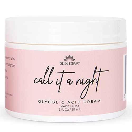 Skin Deva Glycolic Acid Cream Exfoliates Skin During Sleep - Brightens, Corrects Dark Spots & Shadows, Evens Skin Tone, Reduces Pores. Natural Glycolic, Kojic, Salicylic Acid, Niacinamide, Retinol, Arbutin