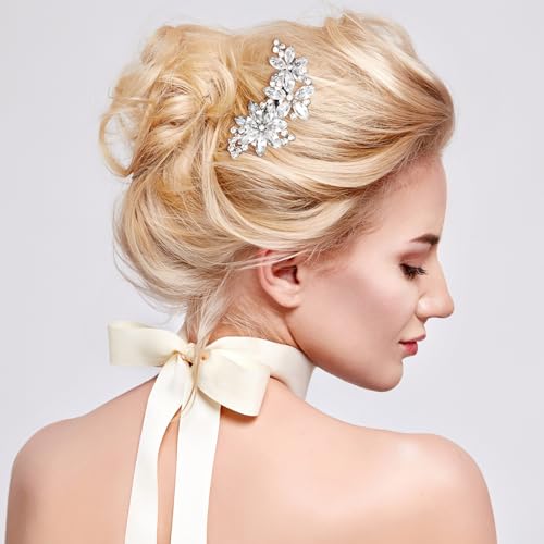 PAGOW Silver 8 Pcs Crystal Flower Hair Clips, Wedding Hair Accessories for Brides Women Girls, Rhinestone Flower Headpiece