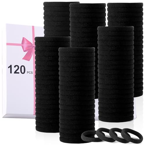 LuSeren 120PCS Black Hair Ties for Thick Hair ? Seamless No Damage Elastic Ponytail Holders, Black Hair Band,Bulk Nylon Hair Elastics for Women