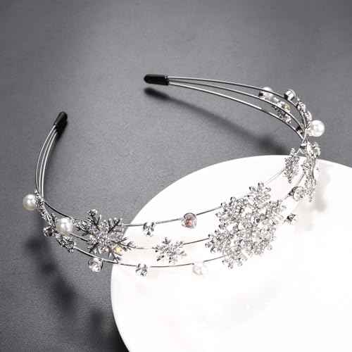 Christmas Headband Silver Snowflake Headband Pearl Christmas Party Headbands for Women Holiday Hair Hoop (Snowflake/Silver)
