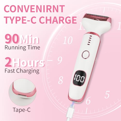 Electric Razors LED Display for Women Men, 2025 Wet/Dry Lady Shaver,4 in 1 Cordless Hair Remover with IPX7 Waterproof,Smooth & Silky Portable Bikini Electric Grooming Set (Pink & White)