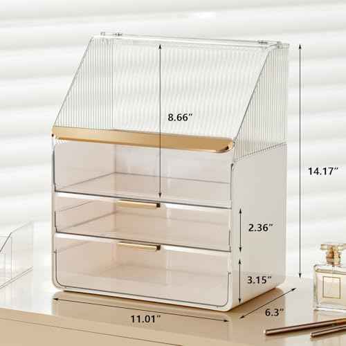 Large Makeup Organizer Countertop Vanity Organizer Case Skin Care Cosmetic Storage Box Bathroom Counter Perfume Skincare Organizers Make Up Caddy Gift Women Girls Clear Design Easy Visibility