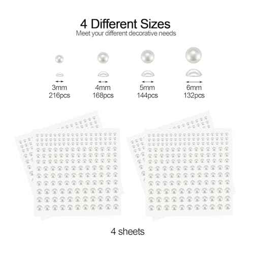 BlingKingdom 660pcs Self Adhesive Pearl Stickers Flat Back Pearls for Craft Hair Face Makeup Nail Cell Phone Scrapbooking Decor, 4 Size 3mm/4mm/5mm/6mm (White)