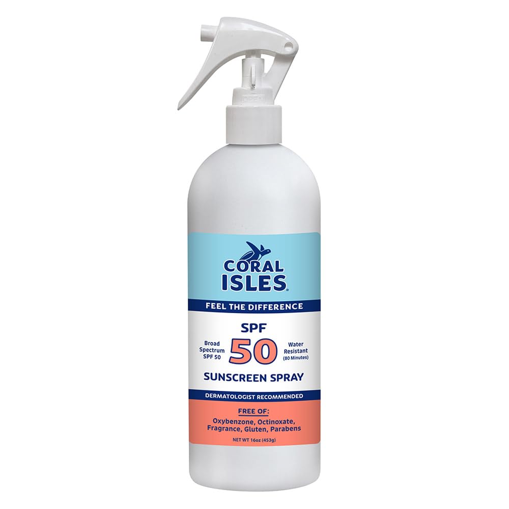 Coral Isles SPF 50 Sunscreen Spray Reef Compliant Broad Spectrum 16 Fl Oz