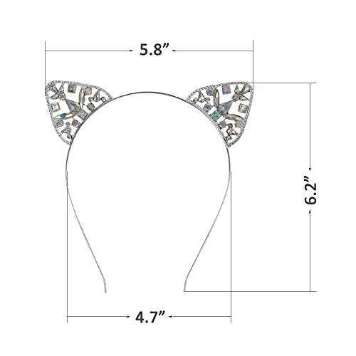 Cat Ears Headband Rhinestone Cat Headbands Crystal Hair Hoop Women Party Headdress Cosplay Costume Headwear Halloween Makeup Handmade Headpiece Hair Band Hair Accessories 3 Pack