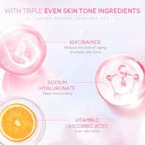 LAIKOU Sakura Skincare Set for Teen Girls, Complete 34PCS Face Care Kit, Christmas Pamper Gift Set for Women & Teenage Girls, Hydrating & Nourishing Travel-Friendly Daily Facial Skincare Routine