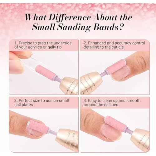 MelodySusie 50 Pcs Nail Drill Bits Small Sanding Bands with 3.1mm Mandrel Bit, 180 Fine Grit Nail File for Acrylic Nails Gel Manicures and Pedicure, Pink