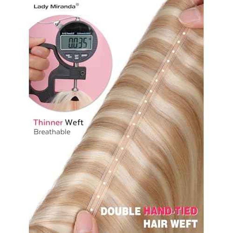 LADY MIRANDA Double Weft Invisible Hair Extensions Real Human Hair Butterfly Genius Hand Tied Weft Hair Extensions Human Hair 100% Remy 18 Inch 100g Seamless Genius Twin Tab Remy Human Hair (18/60)