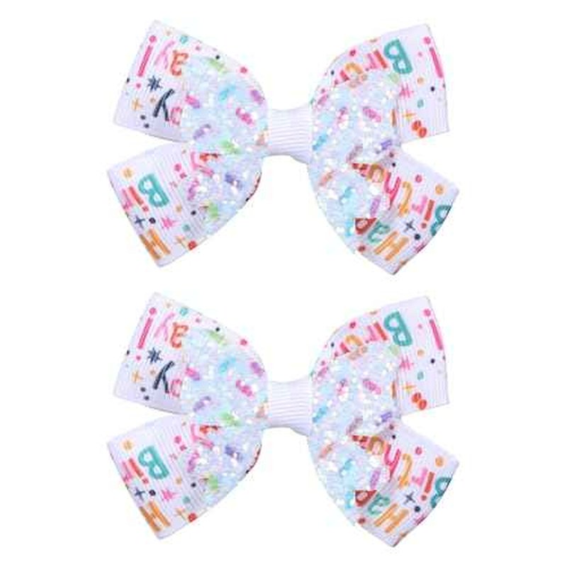 3" Happy Birthday Hair Bow for Baby Girls 1 2 3 4 5 6 Years Glitter Sprinkle Decorations Confetti Ice Cream Party Pink Dress Accessories Gift for Toddlers Teens Kids Her Birthday