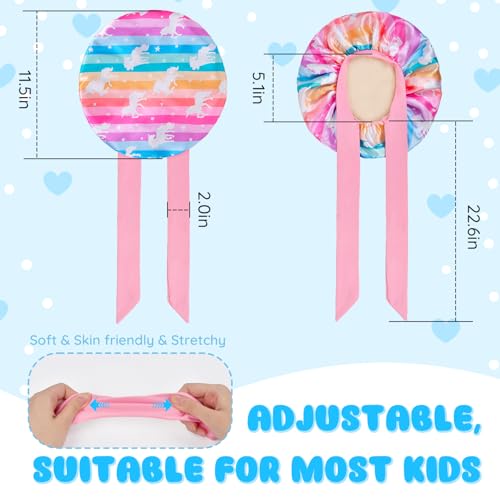 2 PCS Kids Bonnets for Girls, Satin Silk Bonnet for Kids Toddler Bonnet for Sleeping Cap with Elastic Tie Band Hair Bonnet