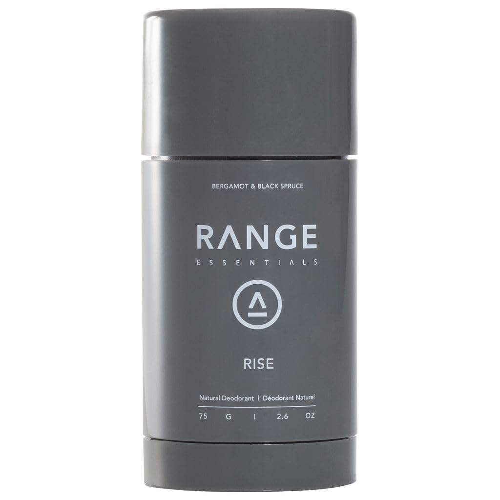 Range Essentials Rise Natural Deodorant, Bergamot Scent, Aluminum-Free, Baking Soda Free, Travel Size, Sensitive Skin, Long-Lasting Odor Protection, Arrowroot, Gentle Formula, Stick, 75g (2.6oz)