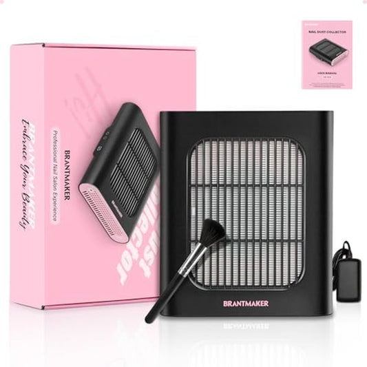 Nail Dust Collector, Dust Collector nail tech with Brush and Reusable Filter, 2 Modes Profesional Nail Vacuum, Fan Vent Nail Dust Extractor (Black& Pink)