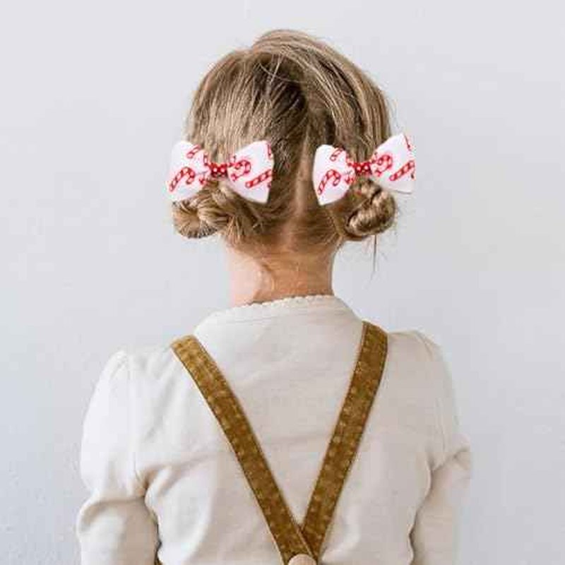 Christmas Candy Cane Print Ribbon Hair Bow Clips Barrettes Alligator Hairpins for Girls, Teens, Toddlers, Kids, Women Candy Cane Decorations Accessories Xmas Holiday Gift (O)