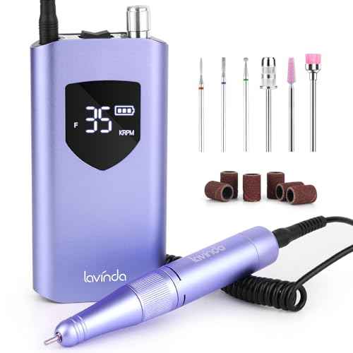 Lavinda Professional Nail Drill 35000 RPM, Cordless Electric Nail File Efile for Acrylic and Gel Nails, Manicure Pedicure Polishing Tool for Salon and Home Use (Purple)