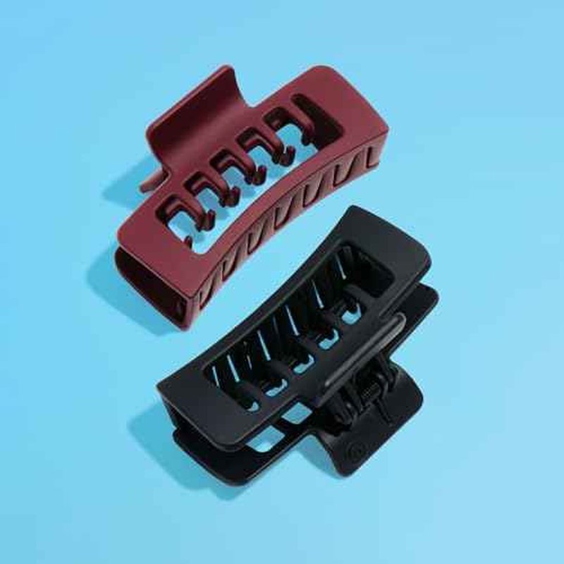 Gimme Beauty Rectangle Double Teeth Claw Clip - Extra Grip Accessory Set - Perfect for Medium Hair - Lasting Hold for Everyday Wear - Trendy, Non-Slip Cilp Duo for Women - Maroon & Black, 2 Pack