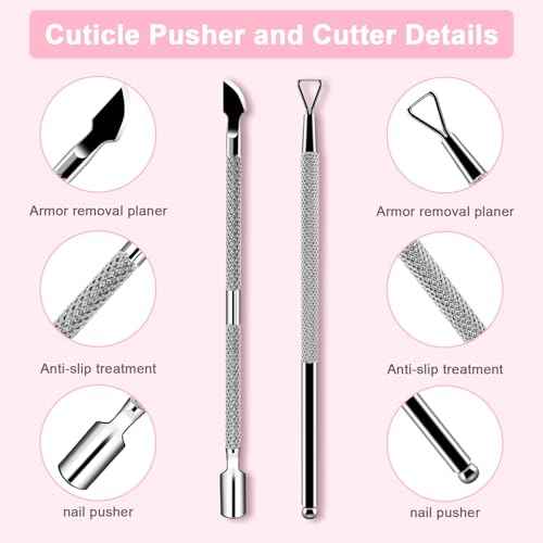 HOFASON 2PCS Cuticle Pushers and Nail Polish Remover, Stainless Triangle Nail Scraper Professional Durable Tool for Gel Removal, Nail Care Polish for Women Home Manicure Pedicure Tools Kit(Silver)