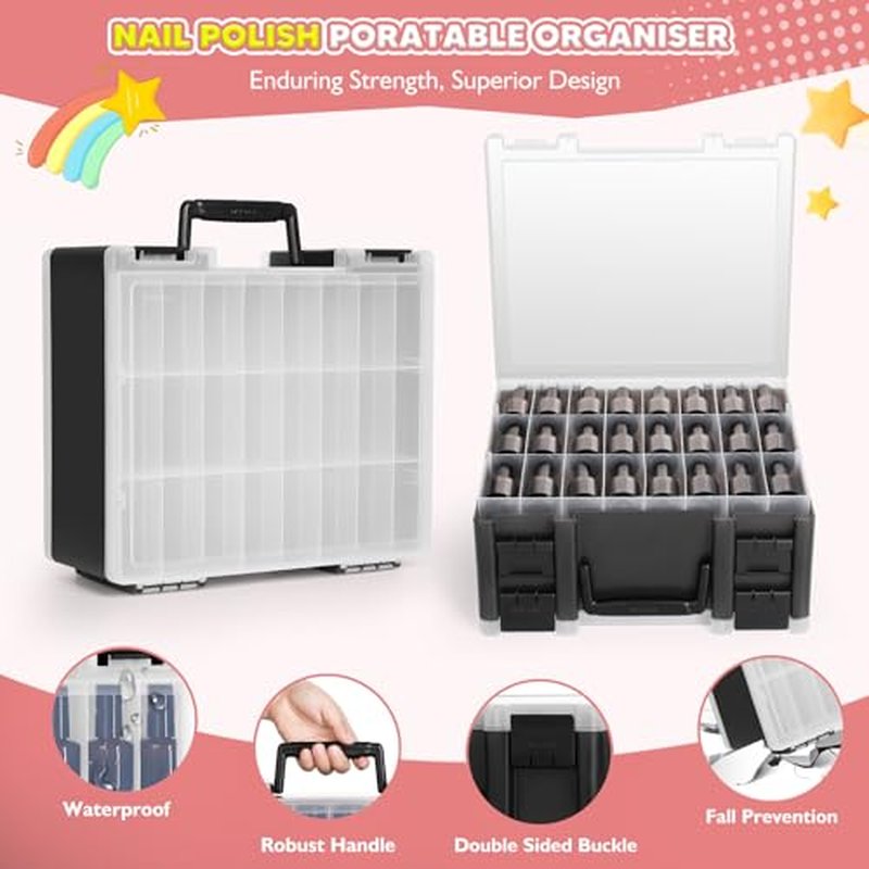 RISOU Portable Nail Polish Organizer - Large-Capacity Double-Sided Storage Case Holds 96 Bottles of Nail Polish.(15ml - 0.5 fl oz)(Case Only)