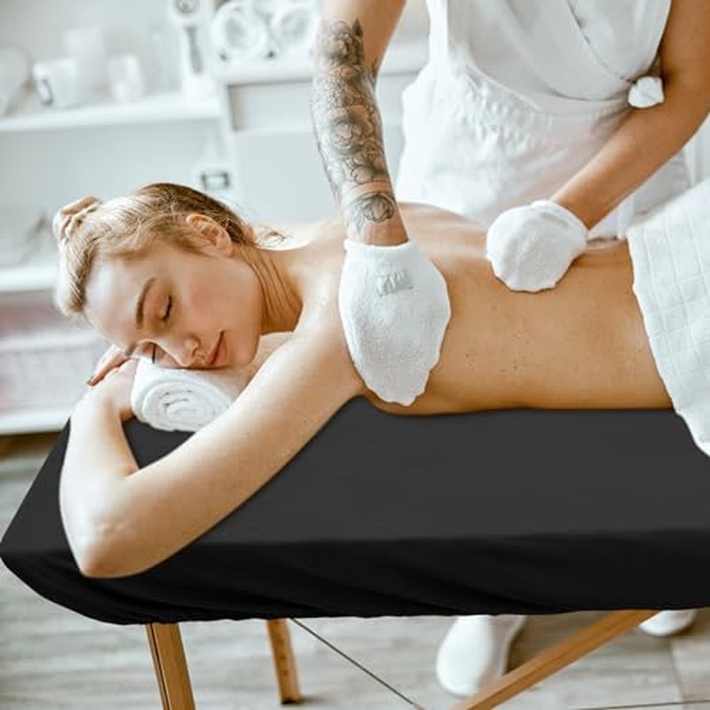 Macarrie 6 Pack Microfiber Massage Table Sheets Soft Massage Table Cover Reusable Spa Bed Sheets Salon Protective Cover Fitted(Black)
