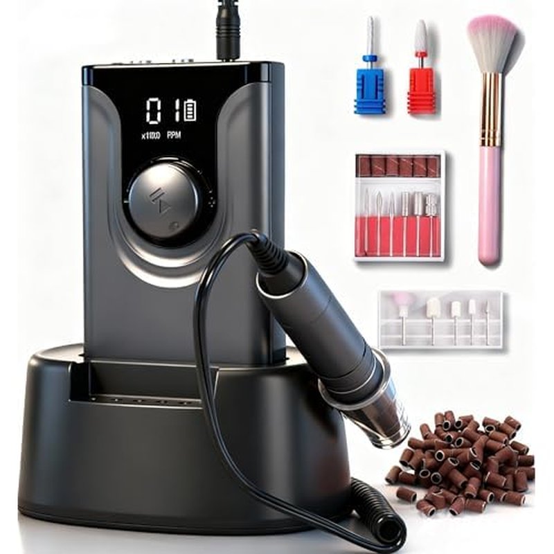 ?Lumcrissy Professional Nail Drill ,Electric Nail File Machine Nails Drill Kit ,Rechargeable Drill Bit Nail File Buffer Tools for Salon Manicure Pedicure