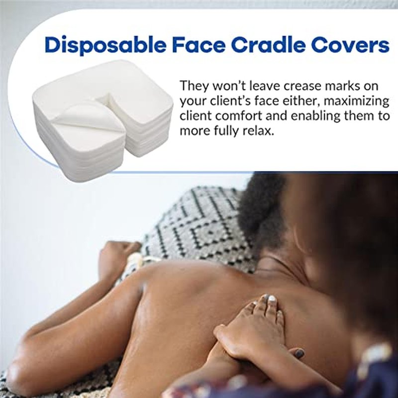 500 Count Disposable Face Cradle Covers, Medical-Grade, Ultra Soft, Luxurious, Non-Sticking Massage Face Covers, Headrest Covers for Massage Tables & Massage Chairs
