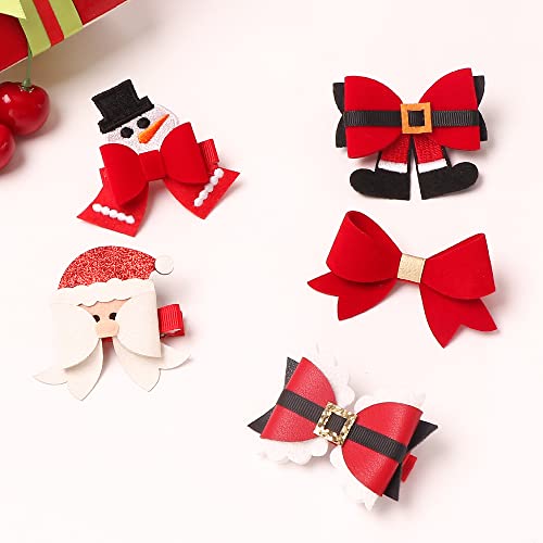 8Pcs Christmas Hair Clip Santa Gingerbread Reindeer Hair Barrettes Cute Wrap Bows Christmas Hair Accessories