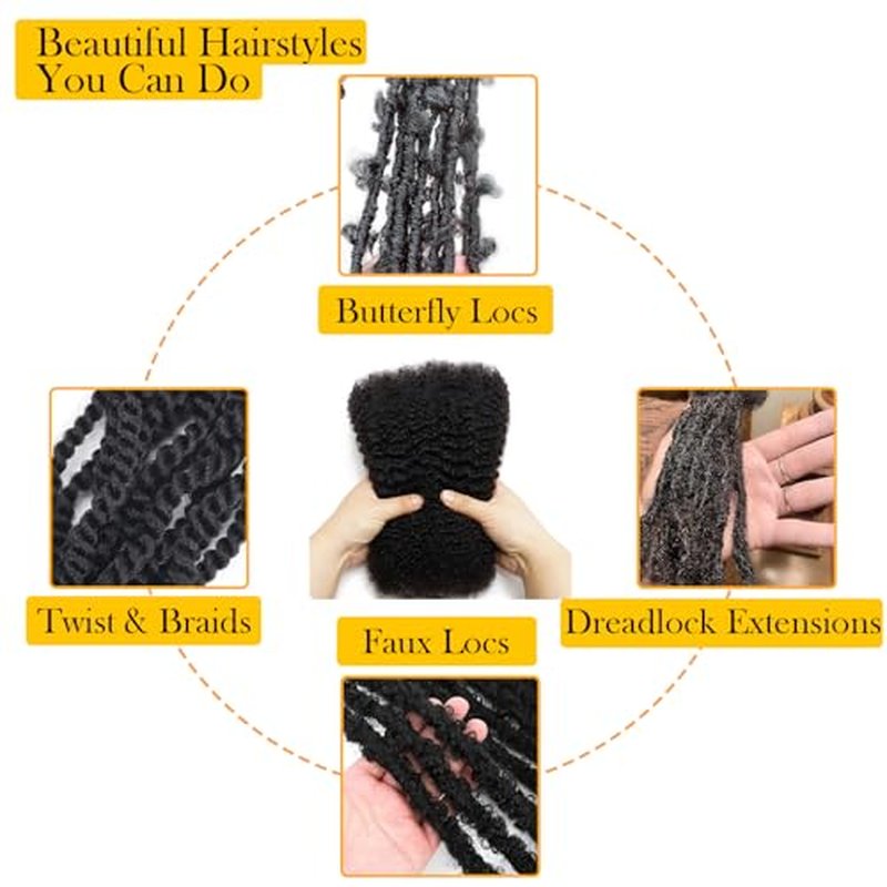 Afro Kinkys Bulk Human Hair 20Inch 60g/pack 100% Natural Black Human Hair For Making Micro Locs, Twists, Braids, Dreadlocks Extensions, Locs Repair, Crochet Braiding Hair