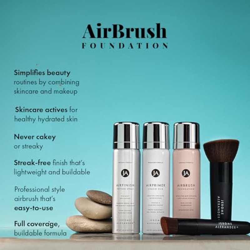 Magic Minerals AirBrush Foundation System by Jerome Alexander - Complete 5pc Spray Makeup Set with Foundation, Primer, and Setting/Finishing Spray - for Smooth, Radiant Skin (Light Medium)