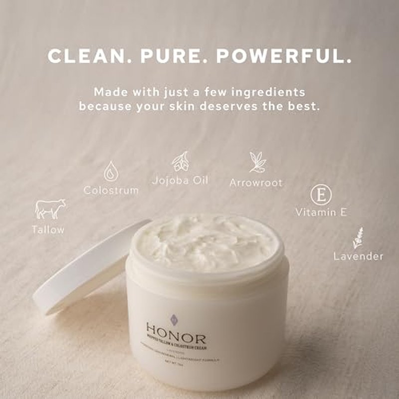 Honor Whipped Tallow Cream with Colostrum, Hydration, Skin Renewal (3oz, Lavender)