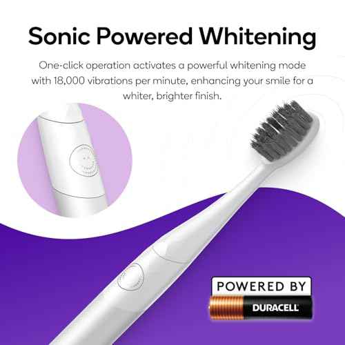 Burst Nova Toothbrush (White) | Sonic Powered Teeth Whitening | Super-Soft Bristles | 18000 VPM | 2 Minute Timer | Aluminum Handle | Replaceable Brush Head | Compact Size | with AAA Battery