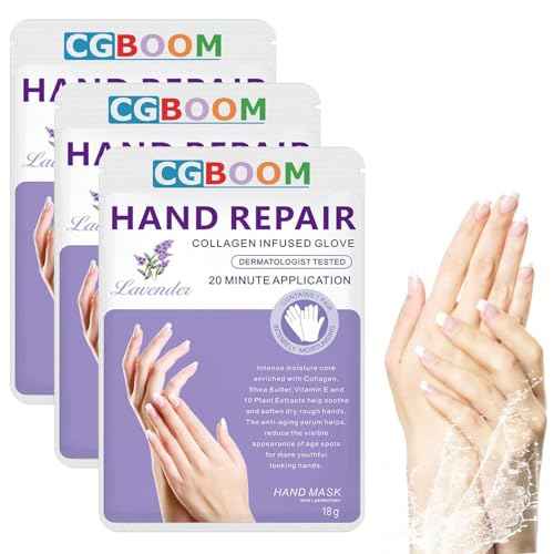 Hand Mask Moisturizing Glove 3 pack, Hand Peel Mask Exfoliating Gloves, Hand Repair Glove for Dry Hands Treatment, Remove Dead Skin, Rough Skin, Lavender