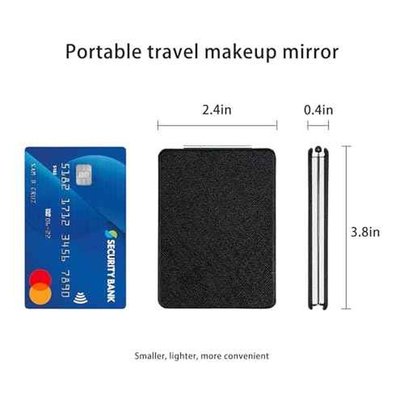 Portable Beauty Mirror with Leather Cover, 1X/2X Two-Sided Makeup Small Pocket Mirror, Portable for Travel and Purses - Black