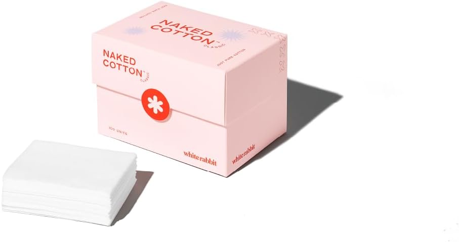 Naked Cotton Classic Pads - Premium 100% Unbleached Cotton for Toner, Makeup Removal & Masks | Lint-Free, Extra Soft (100 Count)