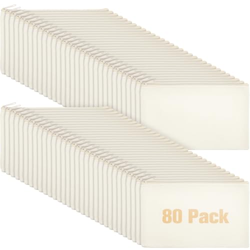 Reginary 80 Pack Canvas Zipper Makeup Bags Bulk Pencil Pouches Blank DIY Craft Canvas Cosmetic Bag Pouch with Zipper for Makeup Cosmetic Toiletry Stationary Storage(All Natural)
