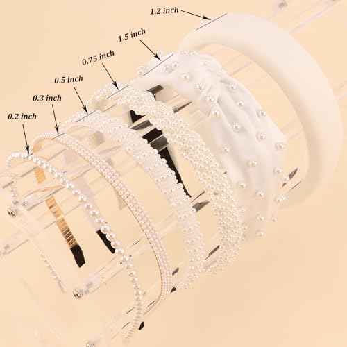 TODDER 6PCS Pearl Headbands for Women, Bridal Hair Accessories White Headband Cute Fashion Elegant Bride Headbands for Wedding, Party, Prom and Birthday