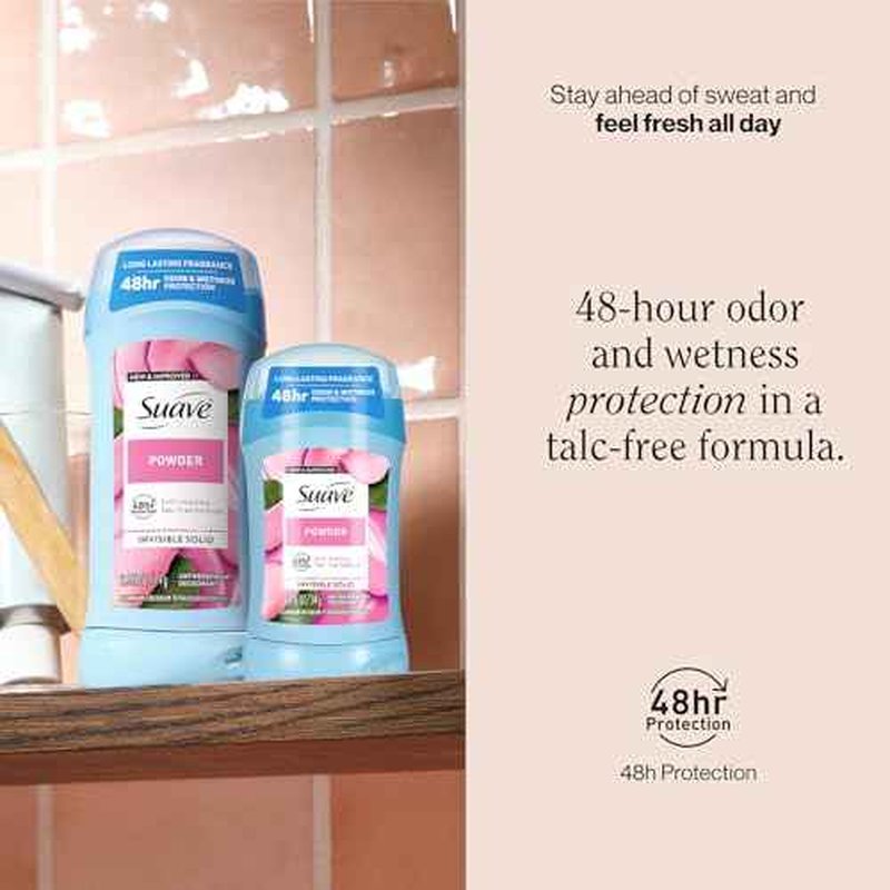 Suave Antiperspirant Deodorant for Women, Powder 2-Size Variety Pack ? Anti-Staining Invisible Solid, Talc-Free (2 Piece Set)