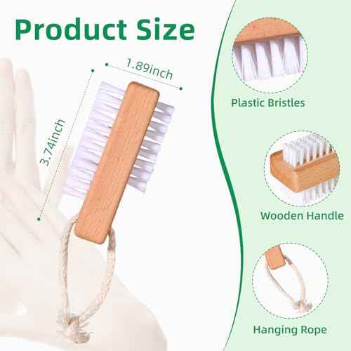 Wooden Nail Brush set, Two-Sided Wooden Fingernail Nail Scrubber Brush with Hanging Rope, 2 Pack Stiff Nail Brush for Cleaning Toes and Fingernails