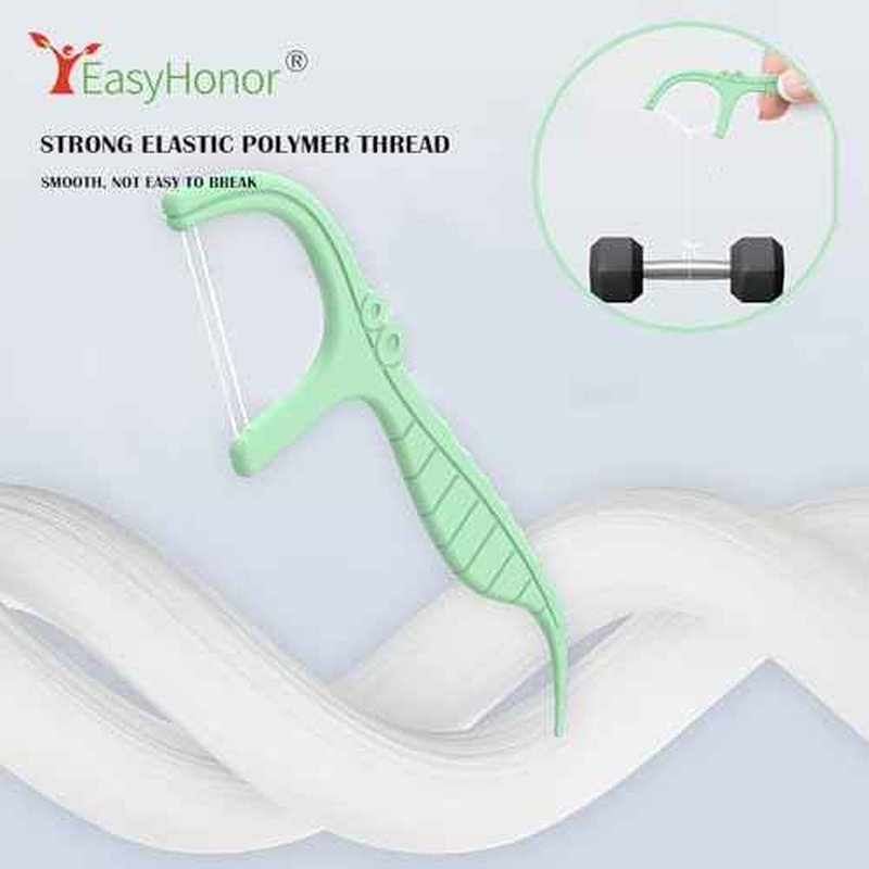 EasyHonor Dental Floss Picks,Twin-Line Mint Flavor Dental Flossers, Dual Action Flossing System, Easy Carry and Pick, 156 Count Floss Sticks in 3 Portable case.(Green, Mint)