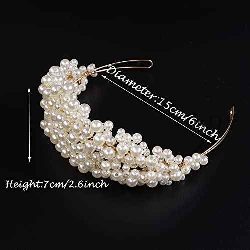 JWICOS Wedding Pearl Headbands for Brides and Bridesmaid Bridal Pearl Tiara Crown Headpieces for Women and Girls Princess Wedding Hair Accessories for Prom Pageant Dancing Ball