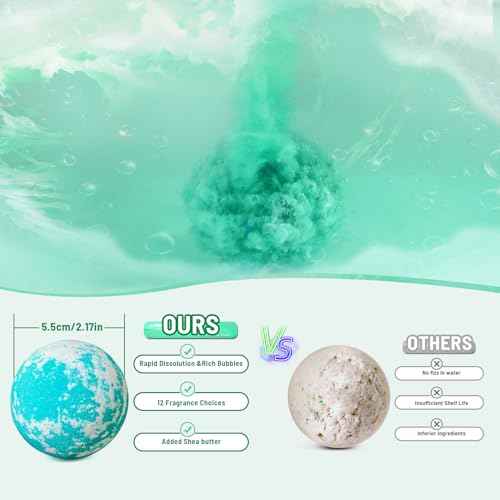 Leafgift Bath Bombs Gift Set, 12pcs Handmade Bath Fizzies with Natural Sea Salt Cocoa & Shea Butter, Perfect for Bubble Bath Spa, Moisturizing Dry Skin, Stress Relief, Best Gift for Women, Men